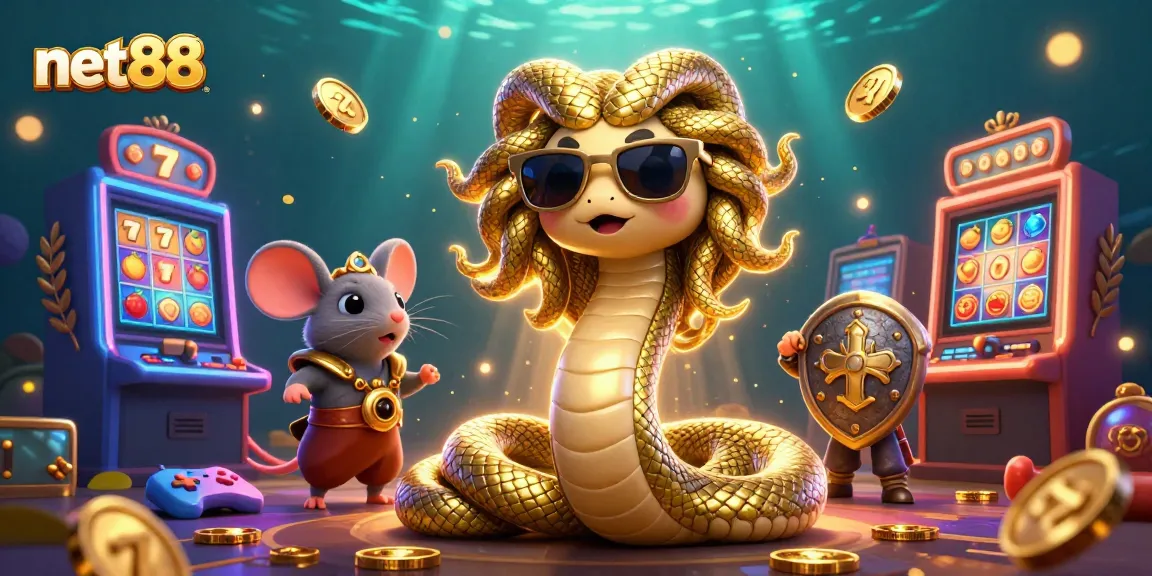 Spin the reels at net88 with Medusa and friends in a vibrant casino scene.