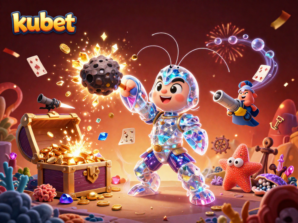 Engage in thrilling kubet gaming with our vibrant casino scene featuring cosmic characters and dynamic elements.