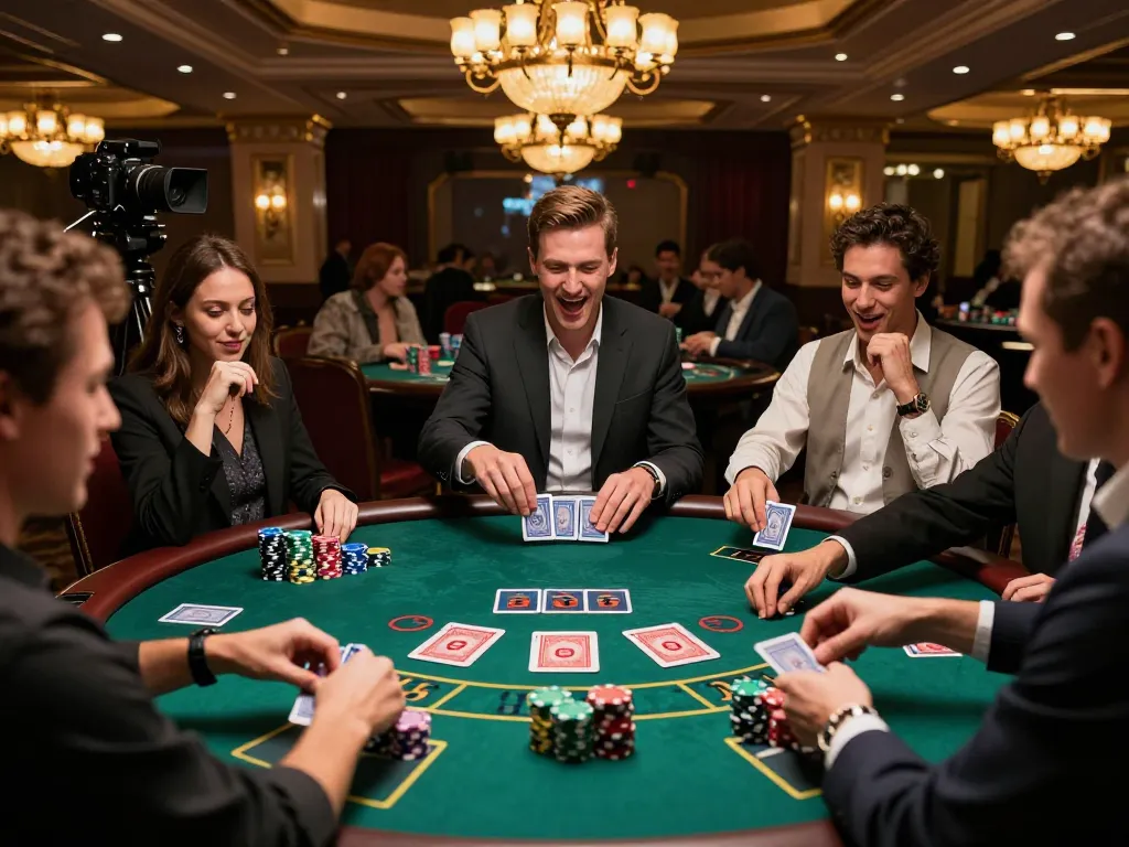 Play blackjack at bj88bj, with engaged players at a stylish casino table.