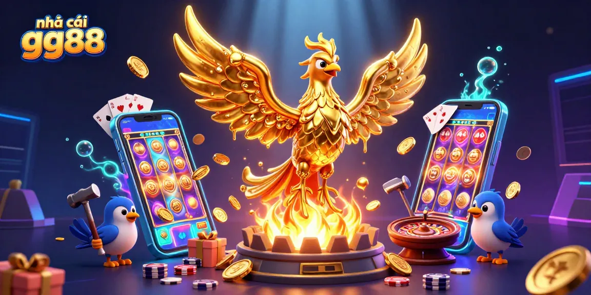 Experience exciting gaming at nhà cái gg88 with golden phoenix and dynamic slot games in a vibrant scene.
