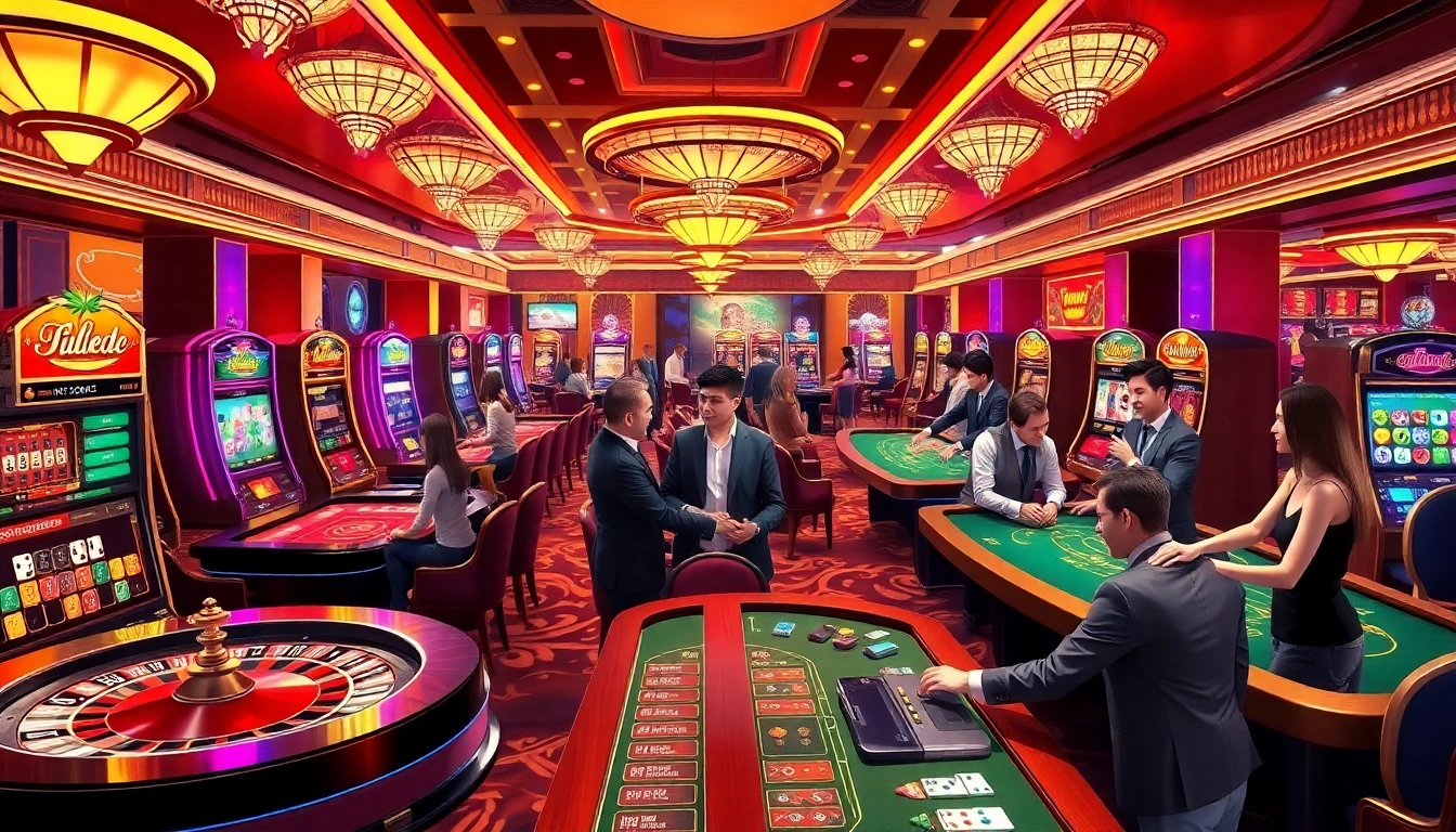 Exciting casino atmosphere with tables and players at nhà cái tt88 showcasing vibrant games and luxury.