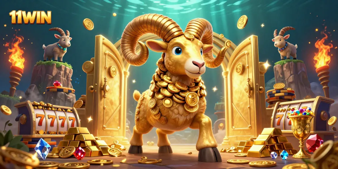 Engage with 11WIN's thrilling casino experience showcasing dynamic characters and golden treasures.