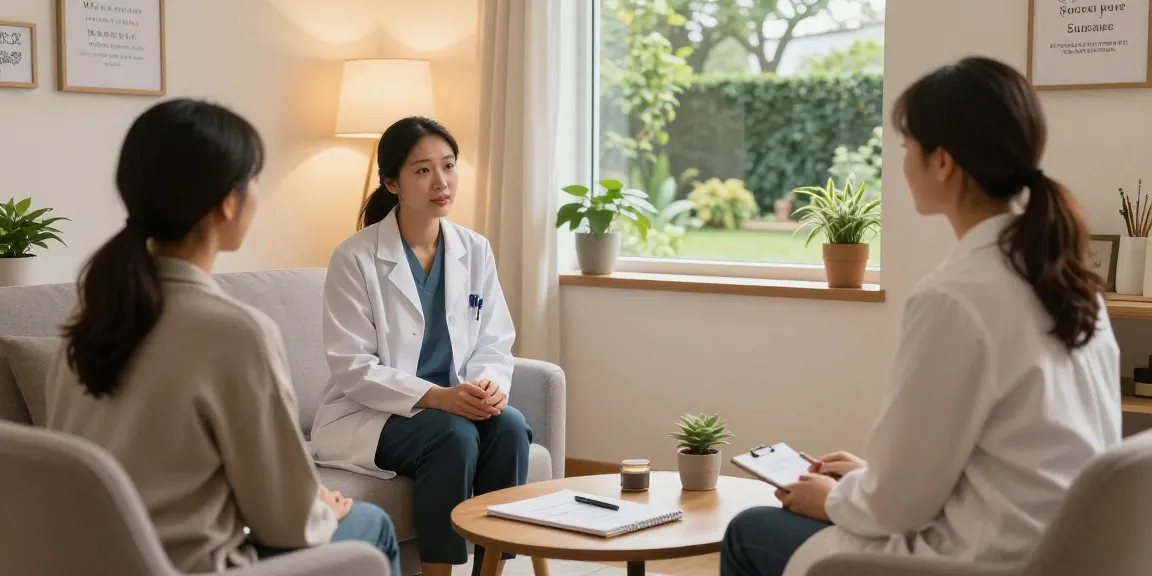 Therapist providing support and guidance for 焦慮症 in a cozy therapy room.
