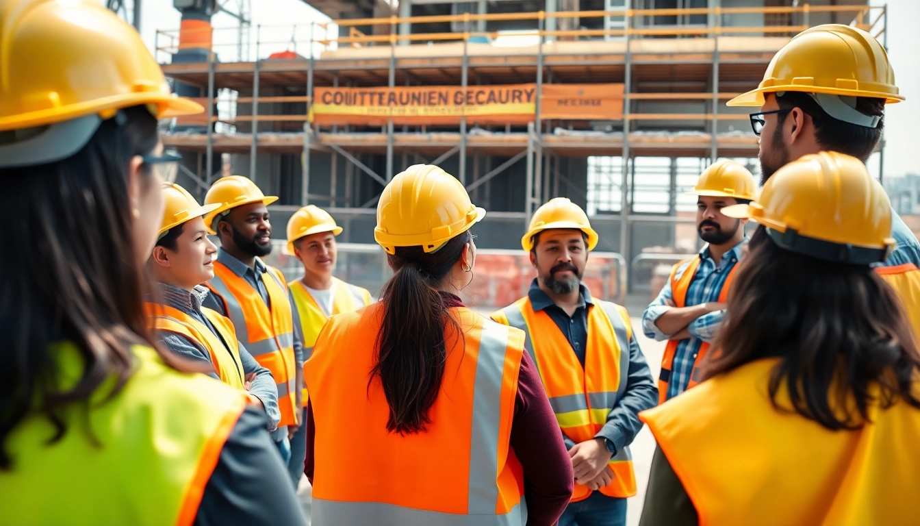 Construction site safety training session with professionals focused on safety practices.
