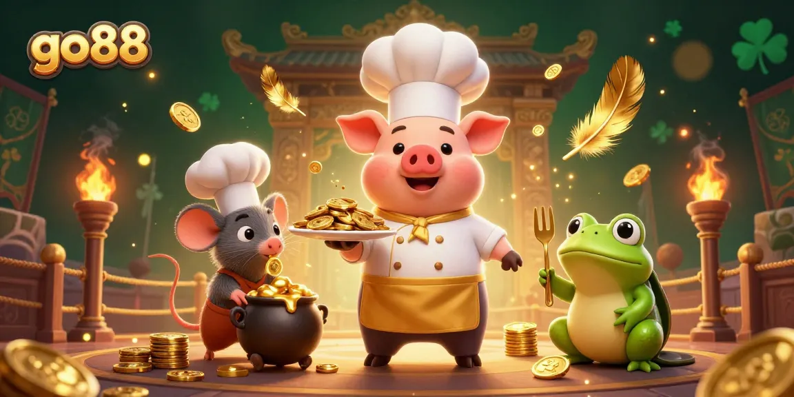 Experience thrilling gambling excitement at go88 with a vibrant 3D scene showcasing coins and characters.