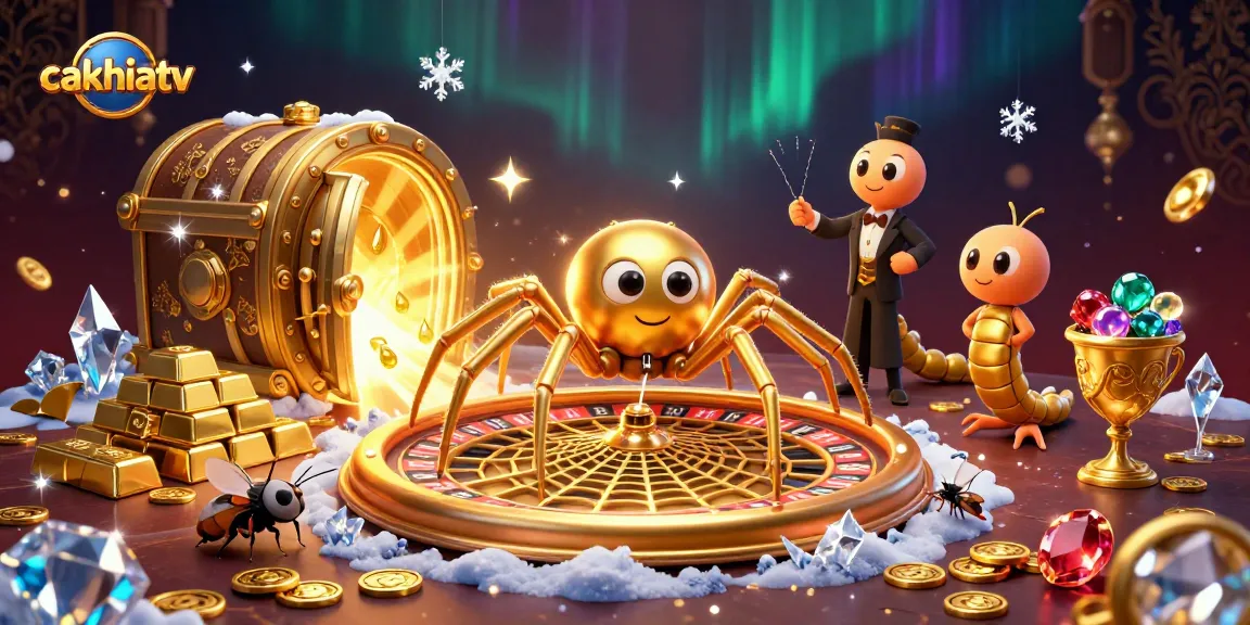 Engage with the dynamic world of cakhiatv's online casino featuring a cartoon spider and croupier.