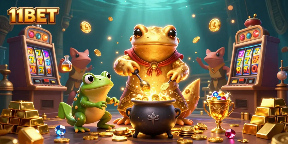 Experience the thrill of 11BET with a golden salamander alchemist and vibrant slot machines.