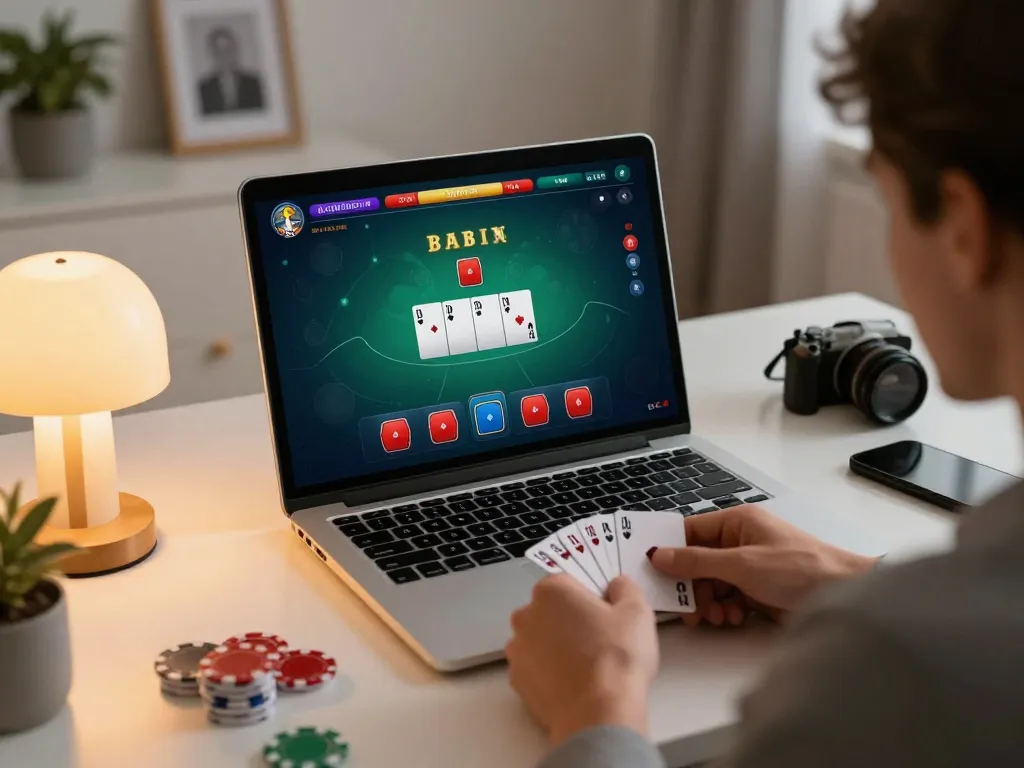 Player winning at SC88 blackjack game on laptop in a cozy home setting, showcasing strategic gameplay.