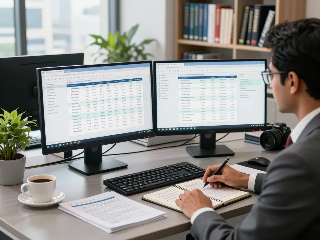 Chartered accountant workspace showcasing professionalism and expertise in financial services with a "read more here" focus.