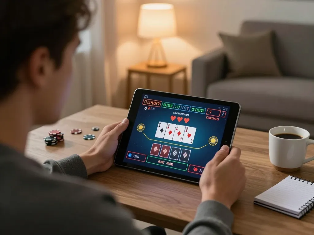 Player enjoying live blackjack on tablet at home with LC88 com interface visible.