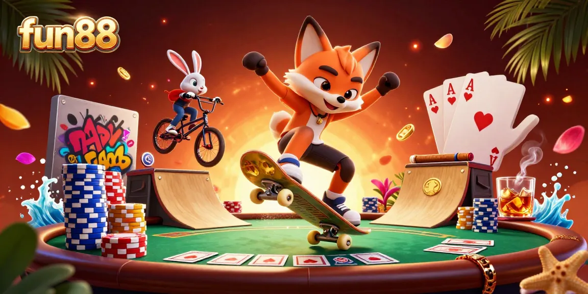 Experience fun88 excitement with a vibrant 3D scene featuring cartoon critters engaging in gambling action.