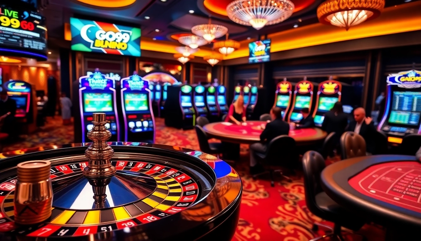 Experience the excitement of GO99 with vibrant casino visuals capturing thrilling games and promotions.