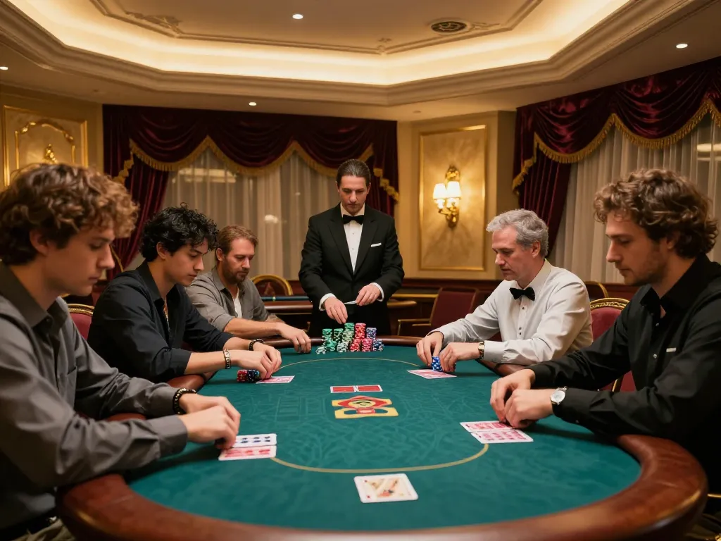 Players engaging in a high-stakes poker game at HM88's luxurious casino VIP room.