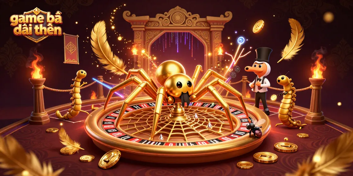 Engage in game bài đổi thưởng as a fly nervously bets at a roulette wheel web in a thrilling 3D scene.
