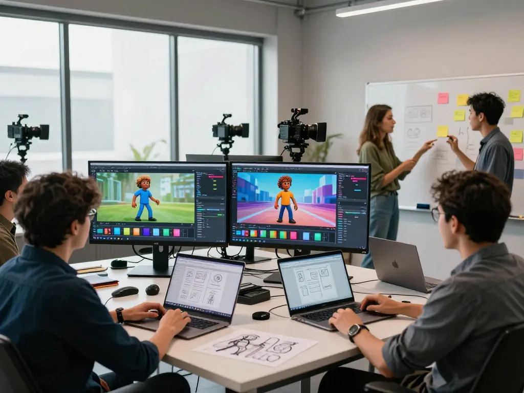 Creative team mastering mind control techniques in a dynamic video production studio