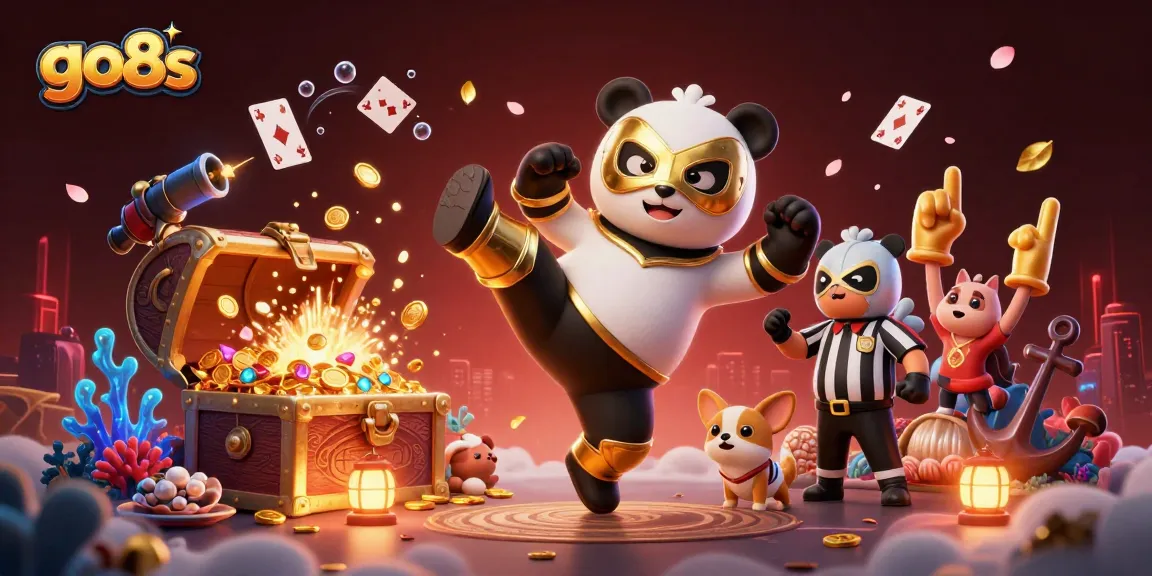 Experience thrilling action with go8s in this vibrant casino scene featuring a panda wrestler.
