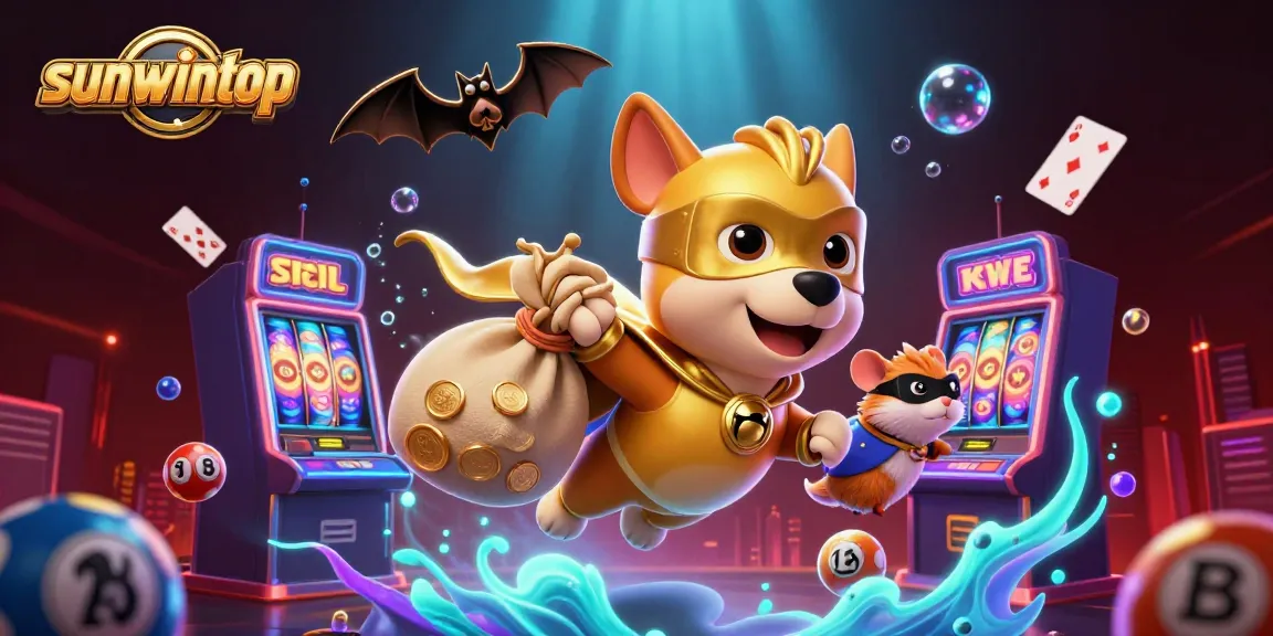 Experience the thrill of sunwintop with a cartoon hero dog collecting gold coins in a vibrant casino