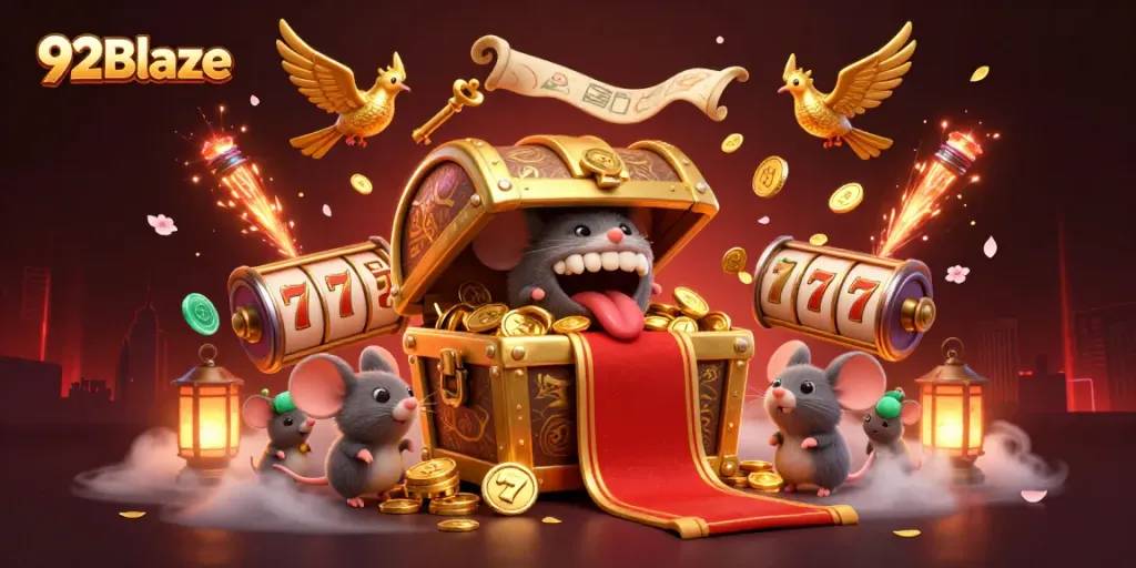 Engage in thrilling gaming with 92Blaze, where golden coins and slot reels promise rich rewards