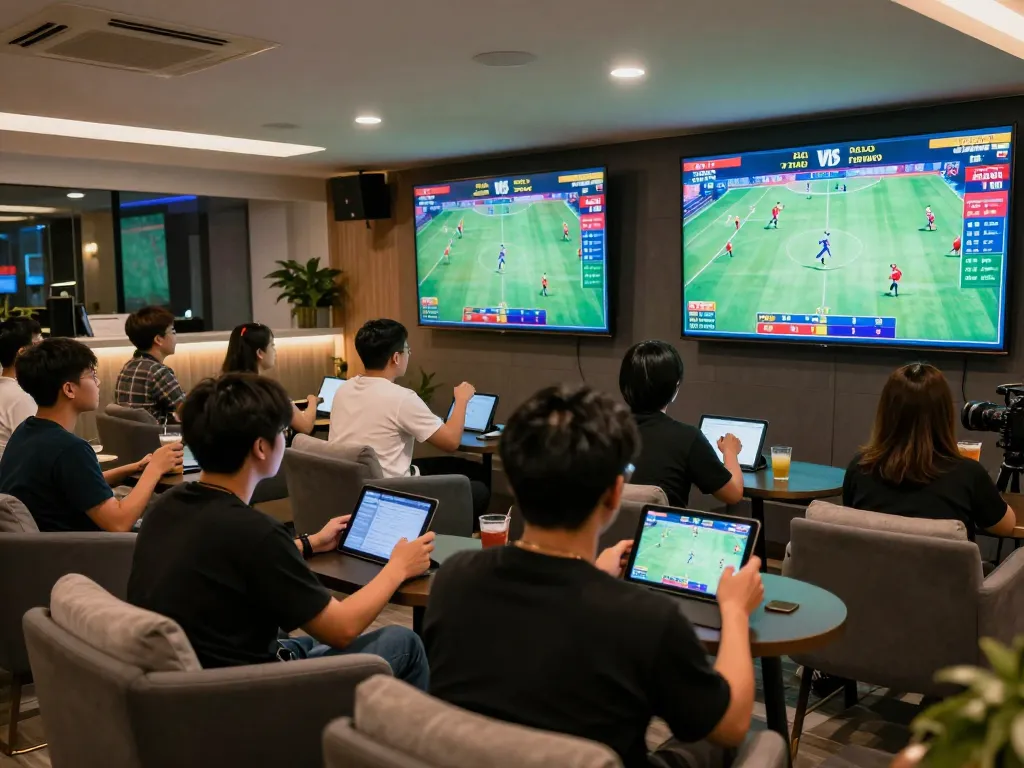 Watch the excitement of đá gà thomo live betting scene with players analyzing strategies and placing bets