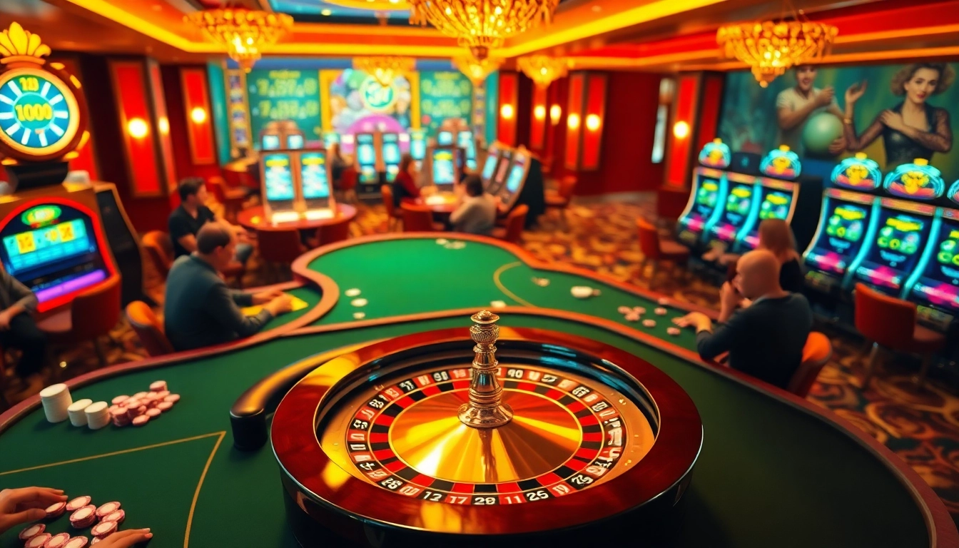S8 casino players enjoying a thrilling game at poker tables with vibrant slot machines.