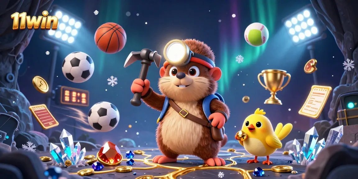 Join the excitement at 11WIN with a treasure hunter mole and sports betting elements in an engaging scene.