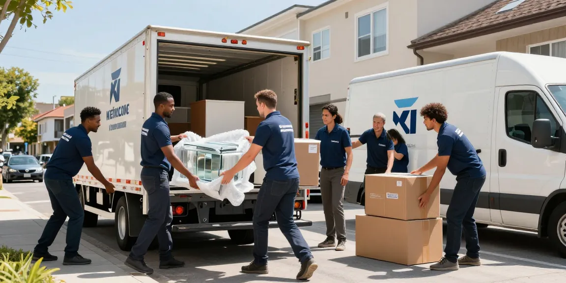 Professional movers from https://ucuzatasin.com.tr safely transporting furniture with expertise and care in a vibrant urban setting.