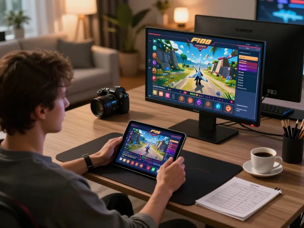 F168 player enjoying a live casino game on tablet in comfortable home setting.