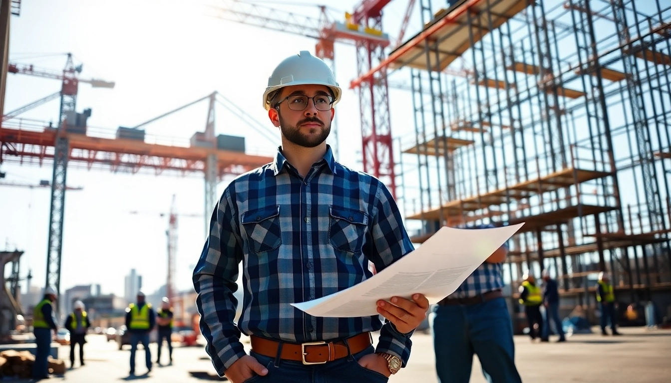 New York General Contractor managing a busy construction site with workers and machinery.