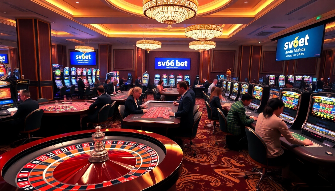 Experience the thrill of sv66 bet at a high-end casino with roulette and slot machines.