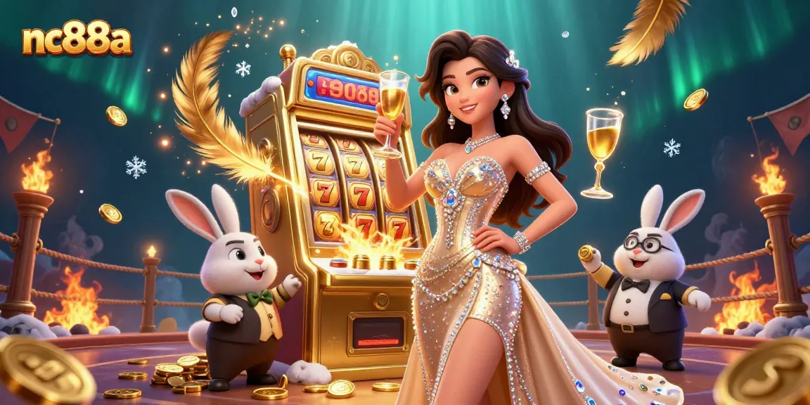 Engage with the nc88a casino experience featuring a glamorous woman at a jackpot slot machine