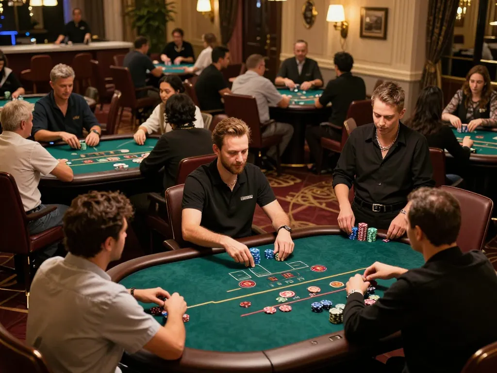 Engaged players at the trang chủ cm88 poker tables enjoying high-stakes action in a vibrant casino atmosphere
