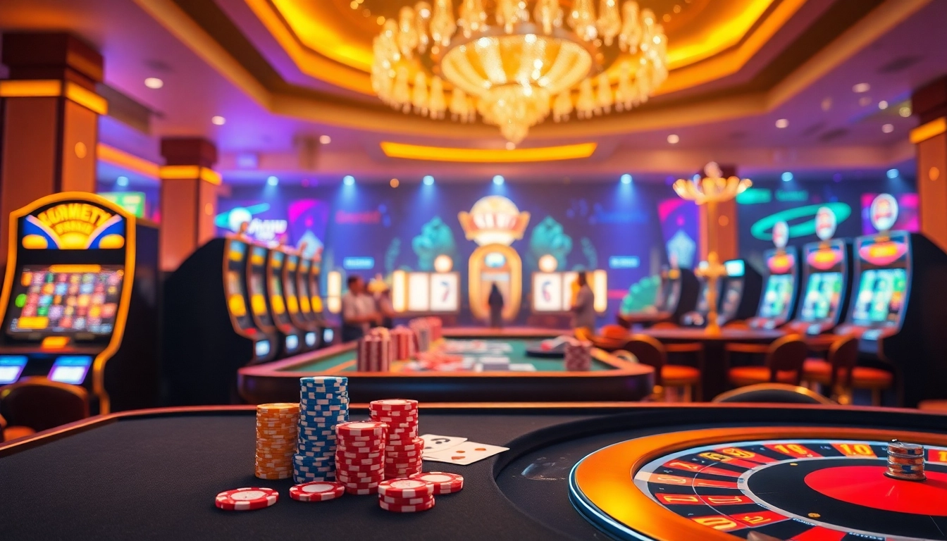 A thrilling gameplay moment on abc88.app showcasing vibrant casino tables and engaging slot machines.