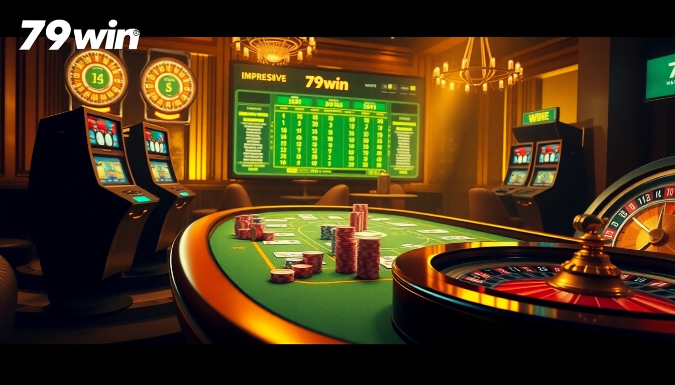 Experience the thrill of winning at 79win with exciting gaming visuals featuring iconic casino elements.