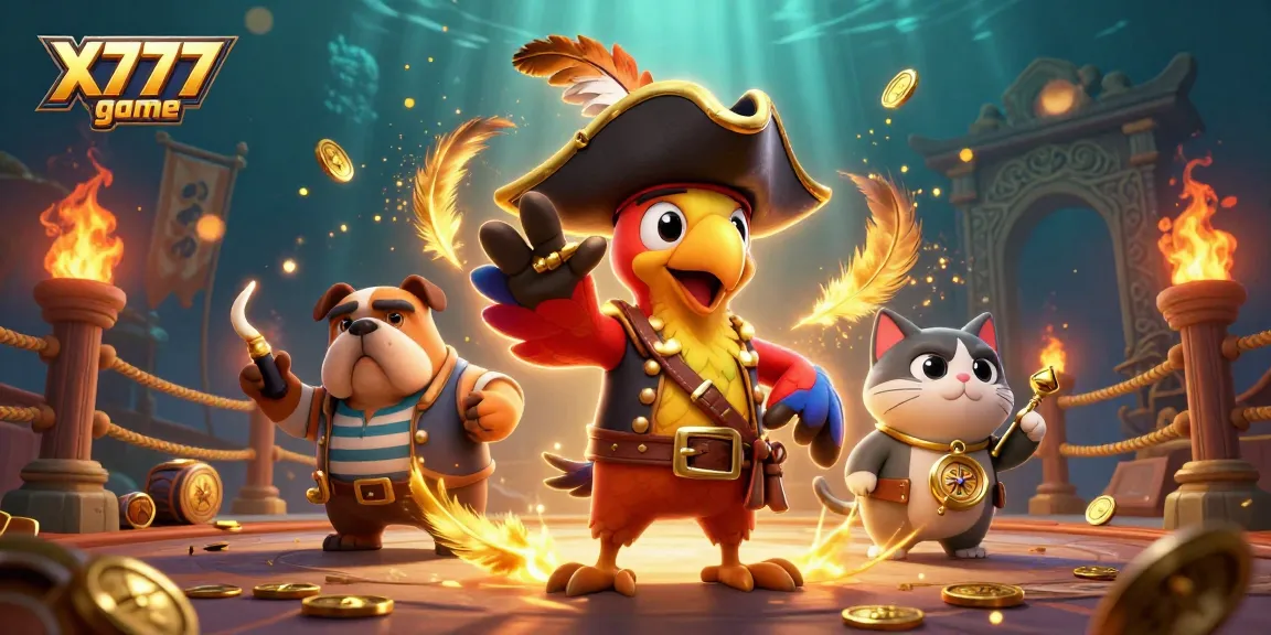 X777 game offers thrilling gaming action through vibrant 3D cartoon characters in a lively casino setting.