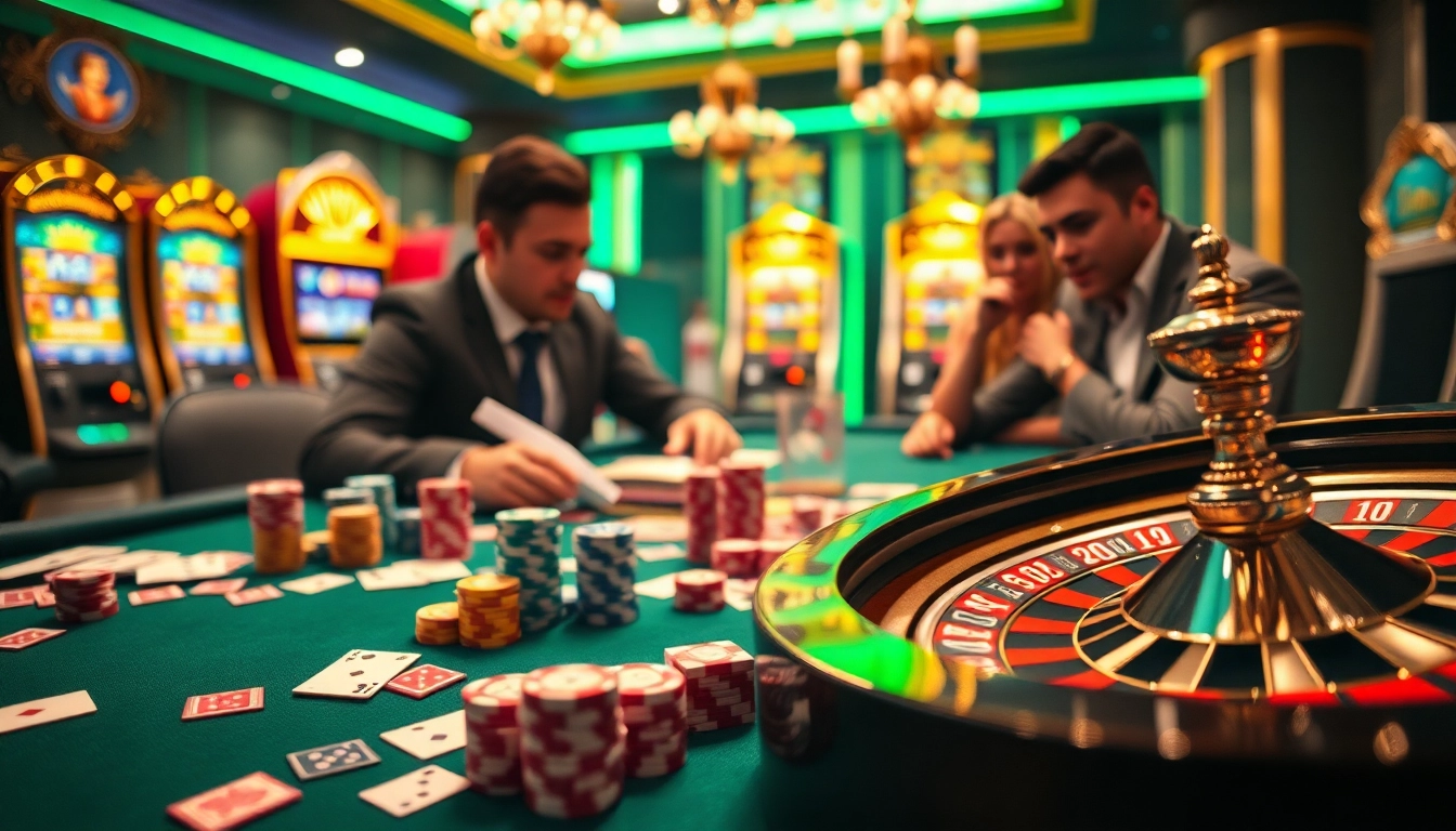 Experience the thrill of game bài đổi thưởng at a luxurious casino table filled with vibrant cards, chips, and excitement.