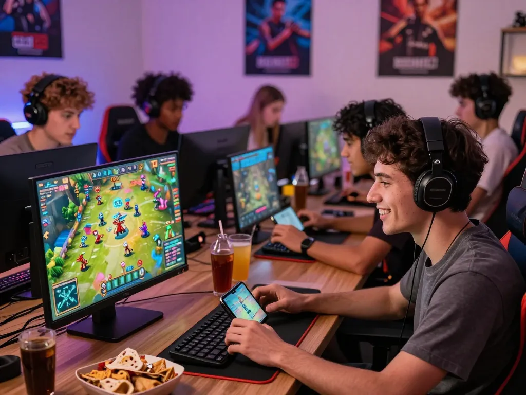 Exciting gaming atmosphere with players enjoying go88 on various devices.