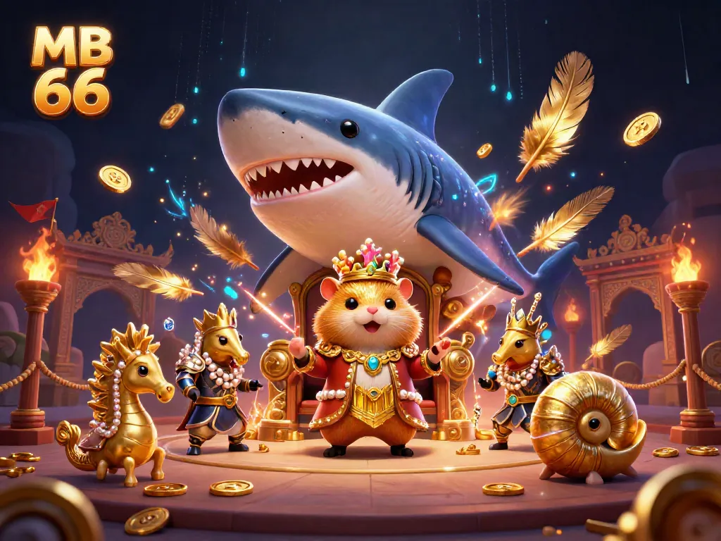 Engage with the royal hamster king in a vibrant MB 66 promotional casino scene filled with dynamic energy and game elements.