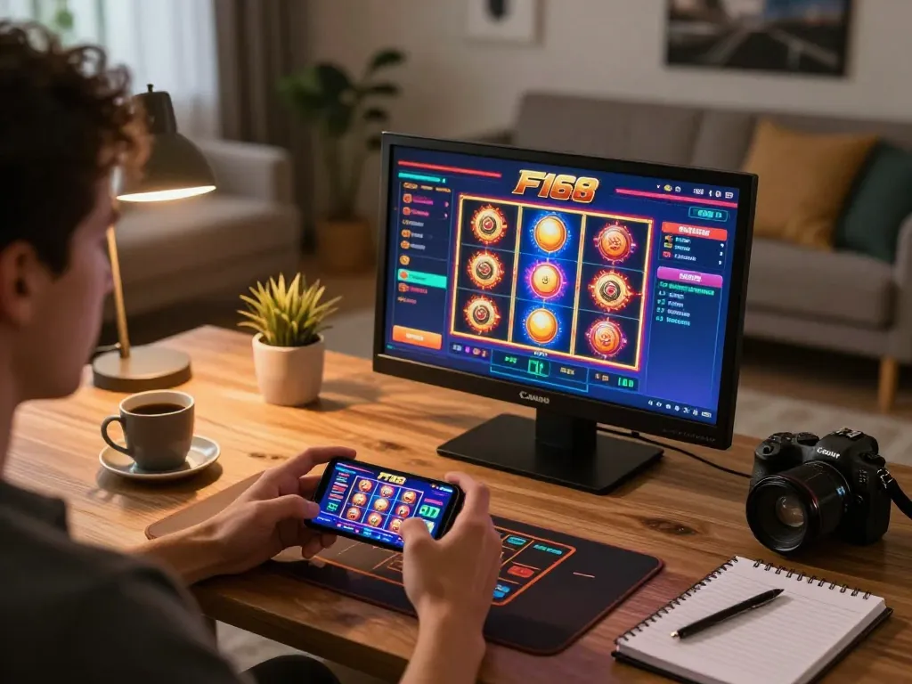 Engaged player using F168 app on smartphone for an enjoyable online gambling experience.