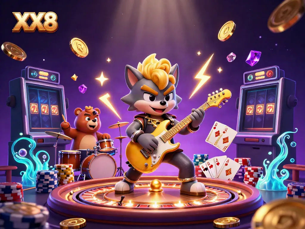 Experience exhilarating gameplay at XX8's online casino, featuring vibrant characters and dynamic elements.