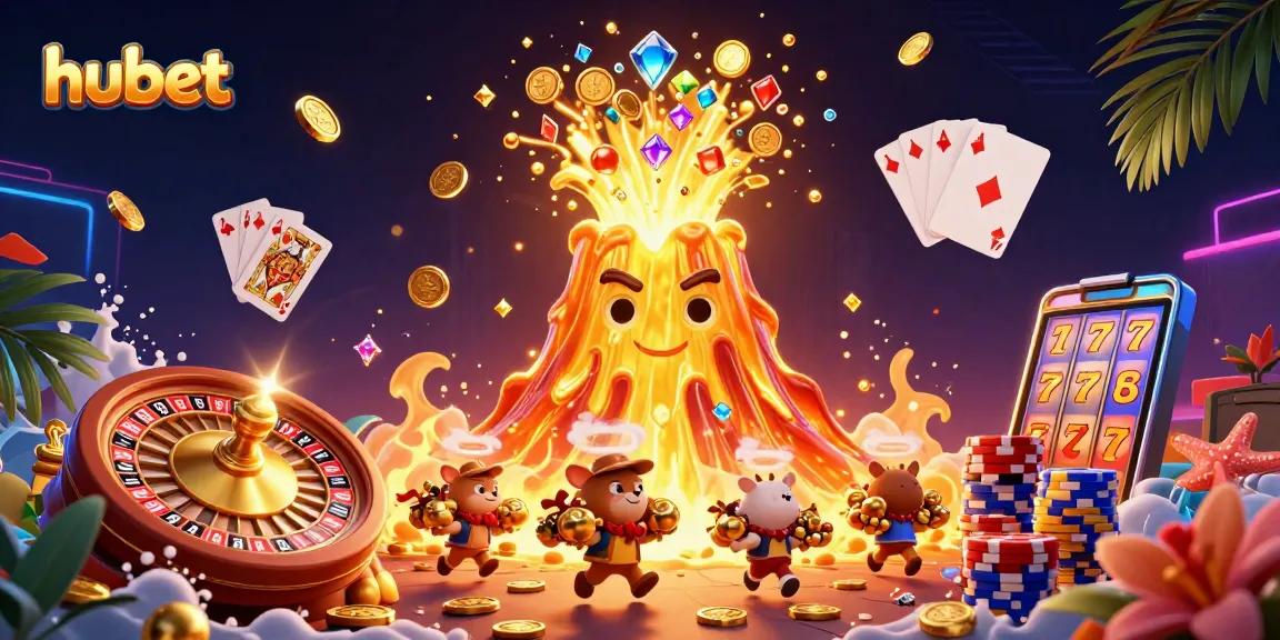 Experience thrilling wins at hubet with vibrant coins and a triumphant golden volcano!