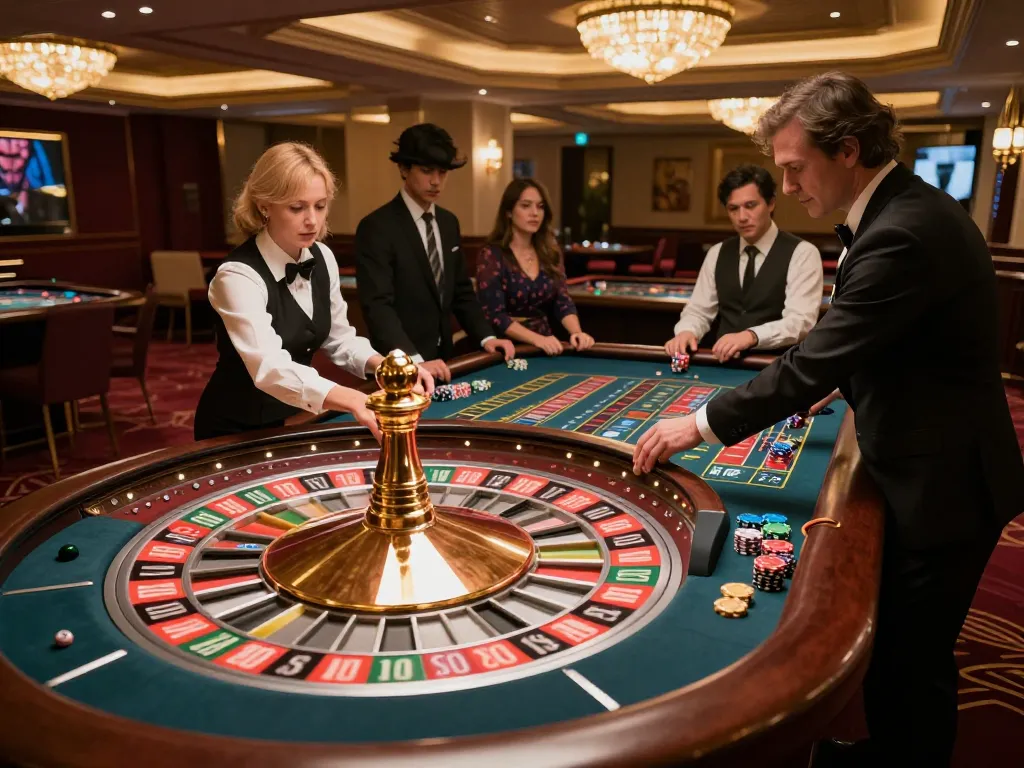 Playing roulette at the da88 casino, players focused on the spinning wheel while placing bets