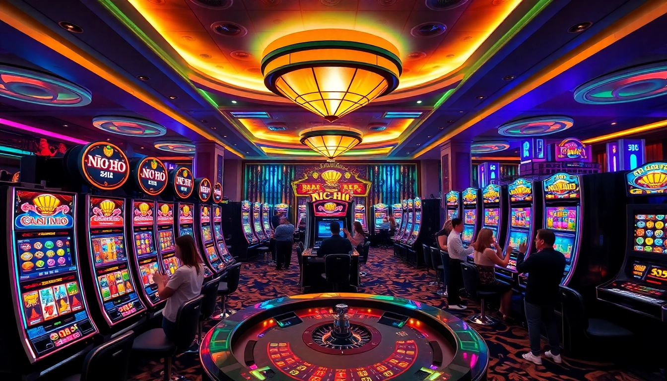 Exciting scene showcasing nổ hũ slot machines at a vibrant casino.