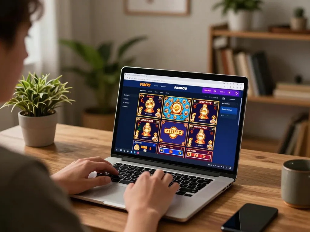 Player engaging with trang chủ fun79 platform on laptop, showcasing online casino gaming experience