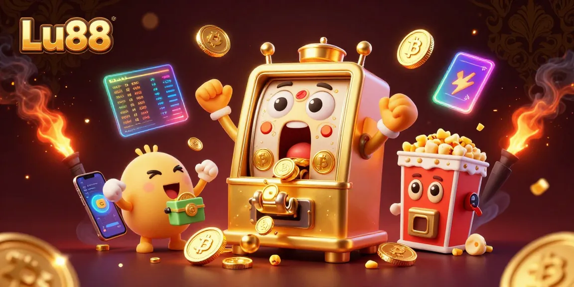 Lu88 slot machine celebrates a jackpot win with shimmering coins, enhancing casino excitement.
