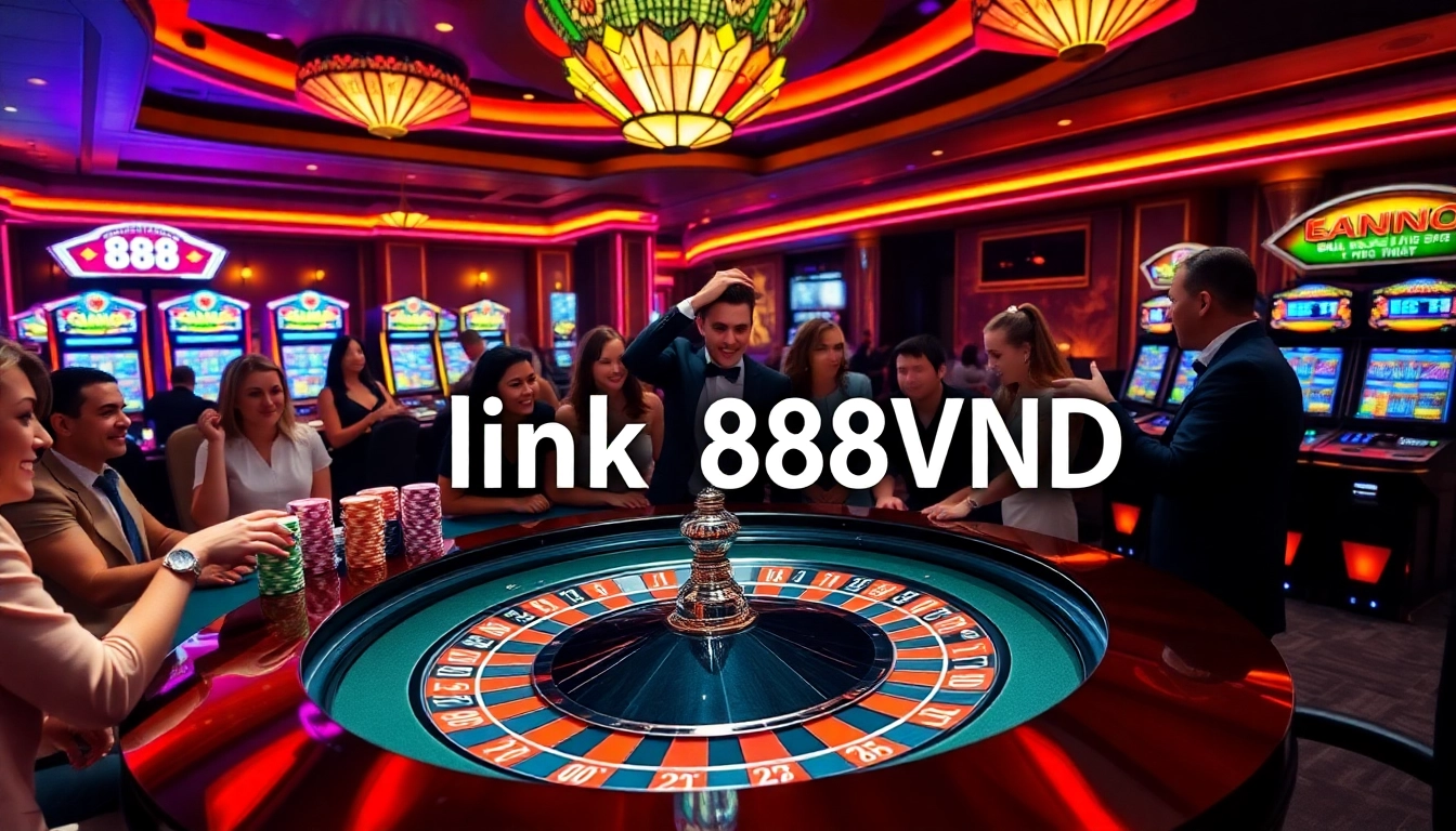 Engaging scene at the roulette table, featuring the link 888VND amidst a vibrant casino atmosphere.