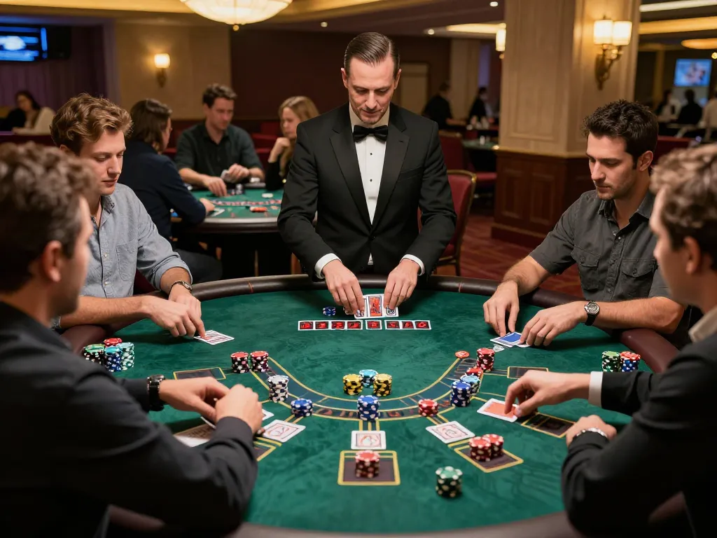 Players strategizing at the blackjack table in lu88 casino, colorful chips and cards visible