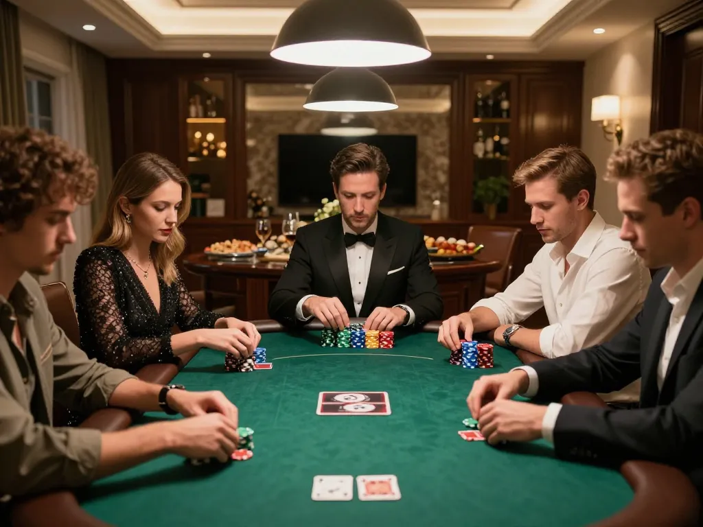 Duitgini poker players engaged in a friendly competition around a luxurious home table