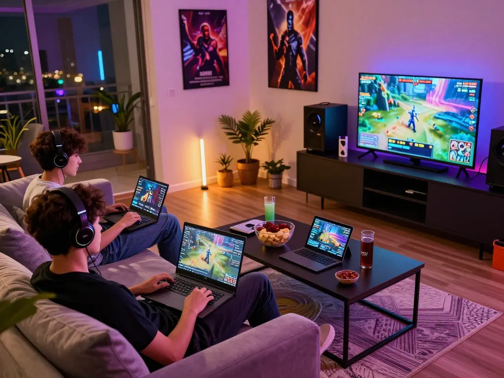 Engaged players enjoying dk7 สล็อต in a modern gaming setup at home