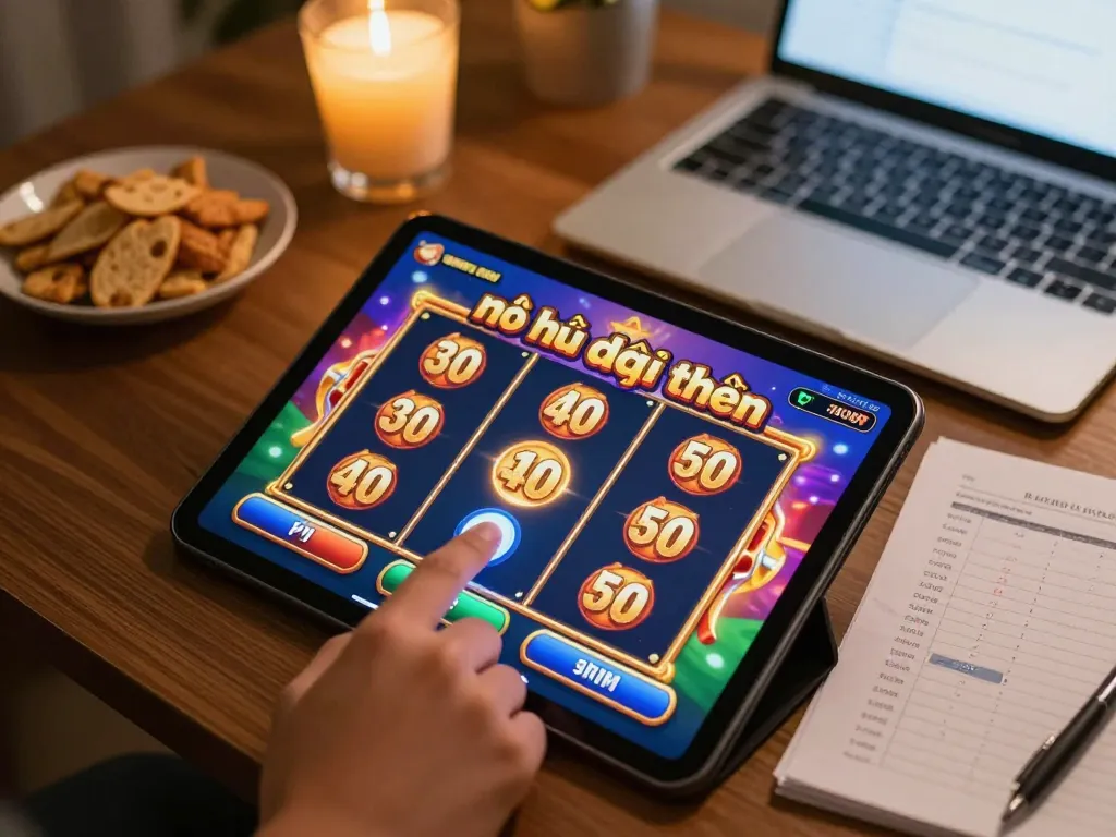 Engaging in nổ hũ đổi thưởng while playing an online slot game with exciting visuals and personal strategies