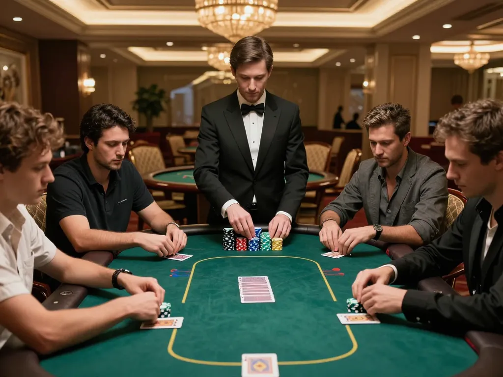 Experience high-stakes poker at okwin's luxurious casino tables, where strategic gameplay unfolds.